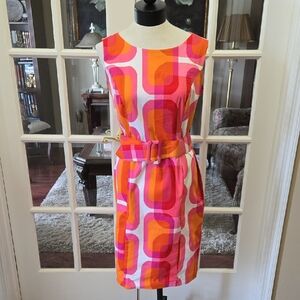 Julian Taylor Pink Orange White Geometric Print Sheath Dress Sleeveless  8 EUC